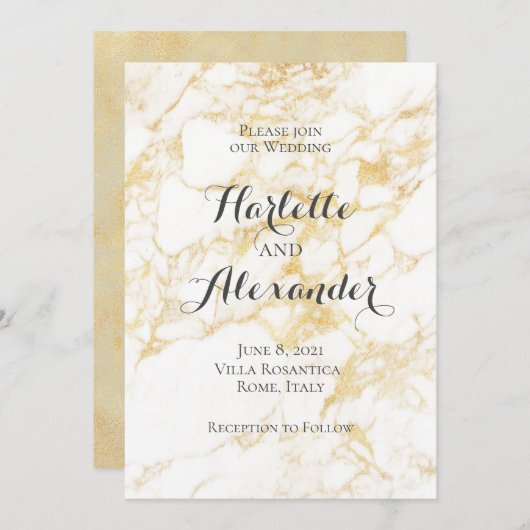 ホワイトゴールド大理石 招待状 (正面/裏面)