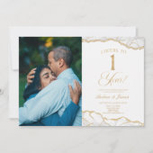 ホワイトゴールド+アゲート 1st 結婚記念日パーティー 招待状 (正面)