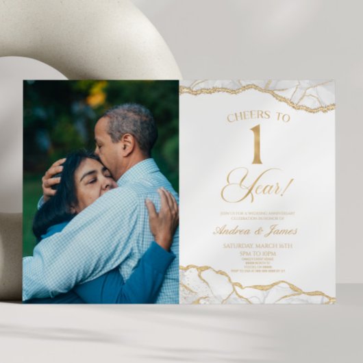 ホワイトゴールド+アゲート 1st 結婚記念日パーティー 招待状