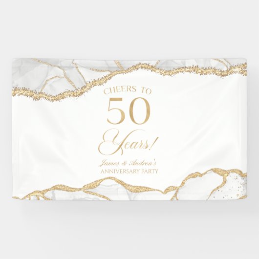 ホワイトゴールド+アゲート 50周年結婚記念パーティー 横断幕 (横)