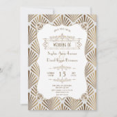 ホワイトゴールド アートデコ ホワイト ガツビー 1920年代 結婚式 招待状 (正面)