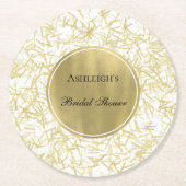 ホワイトゴールド グラム コンフェッティ ブライダルシャワー ラウンドペーパーコースター (正面)