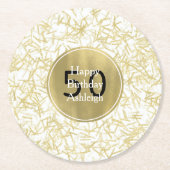 ホワイトゴールド グラム コンフェッティ 50歳の誕生日 ラウンドペーパーコースター (正面)