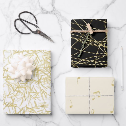 ホワイトゴールド グリッター バースデー ラッピングペーパーシート (正面)