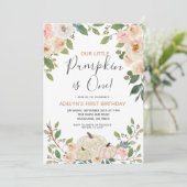 ホワイトゴールド グリッター パンプキン 1歳 誕生日 招待状 (スタンド正面)