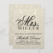ホワイトゴールド グリッター ファブ 将来のミセス ブライダル 招待状 (正面/裏面)