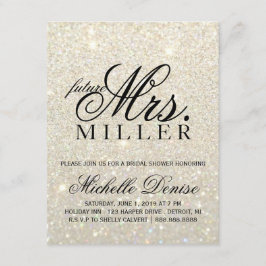 ホワイトゴールド グリッター ファブ 将来のミセス ブライダル 招待状