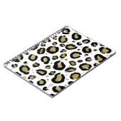 ホワイトゴールド グリッター & ブラック レパード チーター プリント ノートブック (左側)