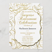 ホワイトゴールド スワール サプライズ 退職招待状 招待状 (正面/裏面)