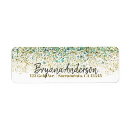 ホワイトゴールド & ティールブルーグリッター モダン コースト グラム ラベル