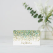 ホワイトゴールド & ティールブルー グリッター モダン コースト グラム 名刺 (スタンド正面)