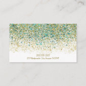 ホワイトゴールド & ティールブルー グリッター モダン コースト グラム 名刺 (裏面)