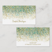 ホワイトゴールド & ティールブルー グリッター モダン コースト グラム 名刺 (正面/裏面)