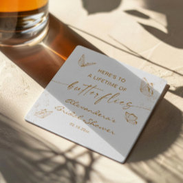 ホワイトゴールド バタフライ ブライダルシャワー ウェルカム スクエアペーパーコースター