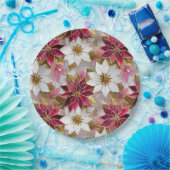 ホワイトゴールド バーガンディ ピンクのクリスマス ポインセチア ペーパープレート (パーティー)