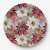 ホワイトゴールド バーガンディ ピンクのクリスマス ポインセチア ペーパープレート (正面)