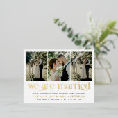 ホワイトゴールド フォト 私たちは結婚しました ウェディングパーティーのお知らせ 箔招待状ポストカード (立ち正面)