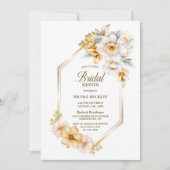 ホワイトゴールド フラワー ジオメトリック ブライズシャワー 招待状 (正面)