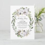 ホワイトゴールド フローラルリース エレガント バースデーパーティー 招待状 (スタンド正面)