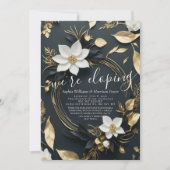 ホワイトゴールド フローラルリース フォト ウェディング エルオープメント 招待状 (正面)