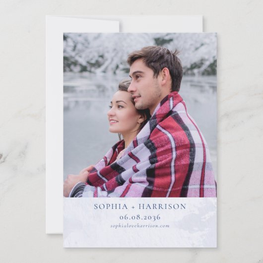 ホワイトゴールド フローラルリース フォト ウェディング エルオープメント 招待状 (裏面)