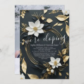 ホワイトゴールド フローラルリース フォト ウェディング エルオープメント 招待状 (正面/裏面)