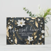 ホワイトゴールド フローラルリース 結婚式リハーサルディナー 招待状 (スタンド正面)