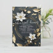 ホワイトゴールド フローラルリース 結婚式リハーサルディナー 招待状 (スタンド正面)