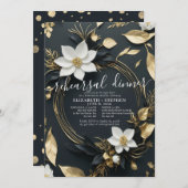 ホワイトゴールド フローラルリース 結婚式リハーサルディナー 招待状 (正面/裏面)