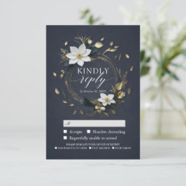 ホワイトゴールド フローラルリース 結婚式 RSVP ご返信お願いします