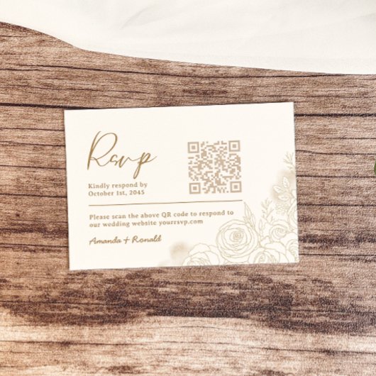 ホワイトゴールド フローラル エレガント ウェディング 出欠カード