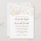 ホワイトゴールド フローラル エレガント ウェディング 招待状 (正面)
