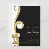 ホワイトゴールド ブラック エレガント スワール ウェディング 招待状 (正面)