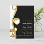 ホワイトゴールド ブラック エレガント スワール ウェディング 招待状 (スタンド正面)