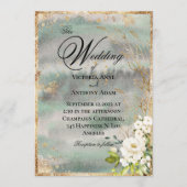 ホワイトゴールド ボタニカル フラワー セージグリーン ウェディング 招待状 (正面)