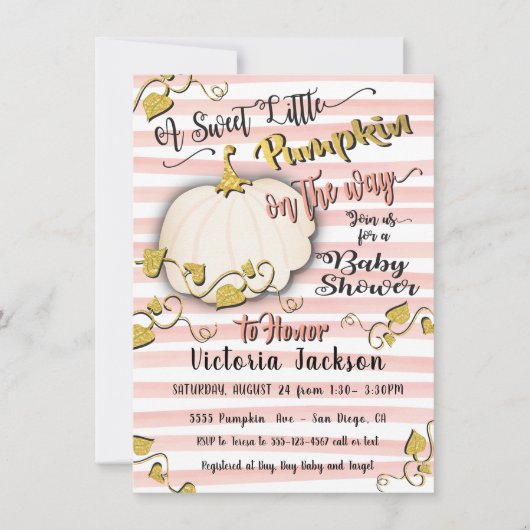 ホワイトゴールド リトル パンプキン ベイビーシャワー 招待状 (正面)