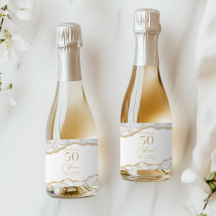 ホワイトゴールド+瑪瑙 50周年記念結婚式パーティー スパークリングワインラベル