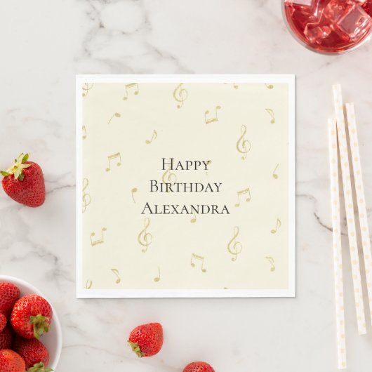 ホワイトゴールド 音符 誕生日 スタンダードランチョンナプキン (インサイチュ)