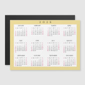 ホワイトゴールド 2026年 年間カレンダー マグネット (正面/裏面)