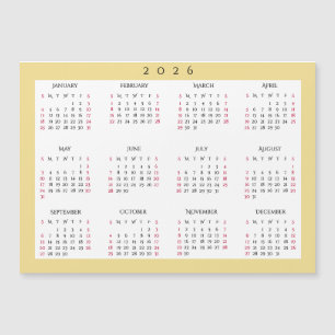 ホワイトゴールド 2026年 年間カレンダー マグネット