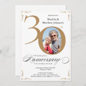 ホワイトゴールド 30周年 結婚記念日 カリグラフィー 招待状 (正面/裏面)