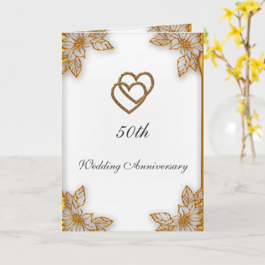 ホワイトゴールド 50周年結婚記念日 カード (黄色い花)