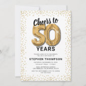 ホワイトゴールド 50歳の誕生日パーティー 招待状 (正面)