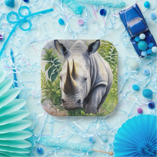 ホワイトサイの植物芸術 ペーパープレート (パーティー)