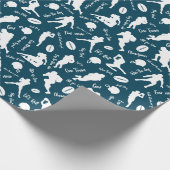 ホワイトサッカー選手のターコイズ柄 ラッピングペーパー (角)