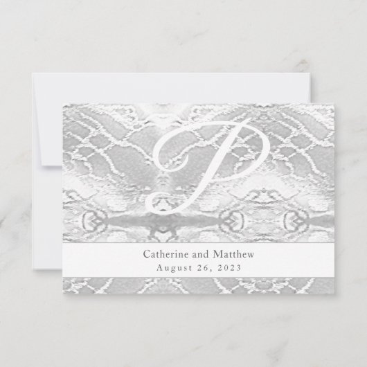 ホワイトサテフェイクンリハーサルモノグラムのディナー 出欠カード (裏面)