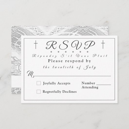 ホワイトサテフェイクン対応モノグラムのカード 出欠カード (正面/裏面)