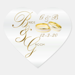 ホワイトサテンと金ゴールド結婚のリングや輪とDIY文字 ハートシール