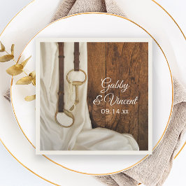 ホワイトサテンと馬ビットカントリーウェスタン結婚ズ スタンダードカクテルナプキン