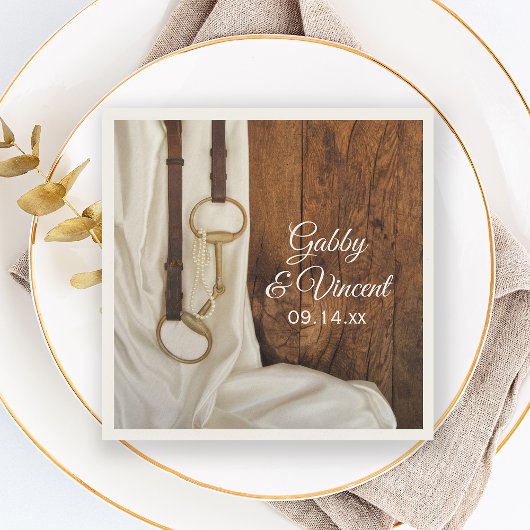 ホワイトサテンと馬ビットカントリーウェスタン結婚ズ スタンダードカクテルナプキン